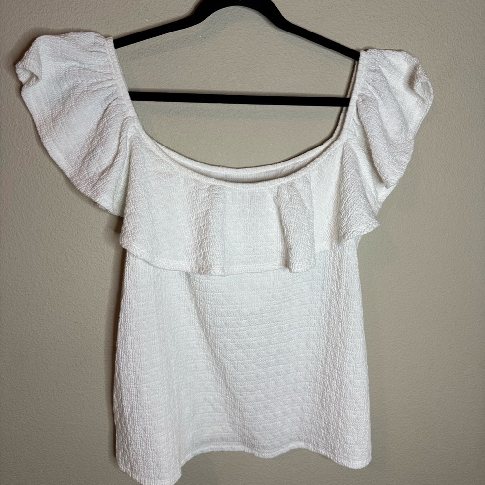 Anthropologie White Ruffle Textured Off Shoulder Boho Top XL
